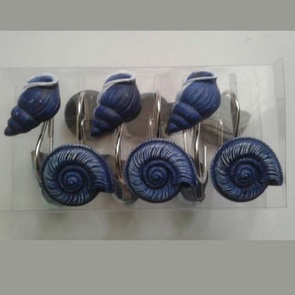 Coastal Ocean Seashell Shower Hooks Blue Set of 12 - Picture 2 of 7